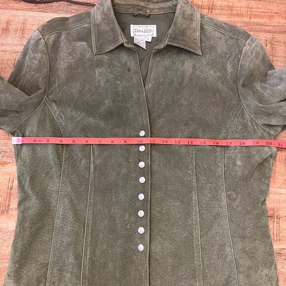 Vintage Live a Little Womens Suede Jacket L 90s Grunge Collared Snap Olive Green - Picture 12 of 16